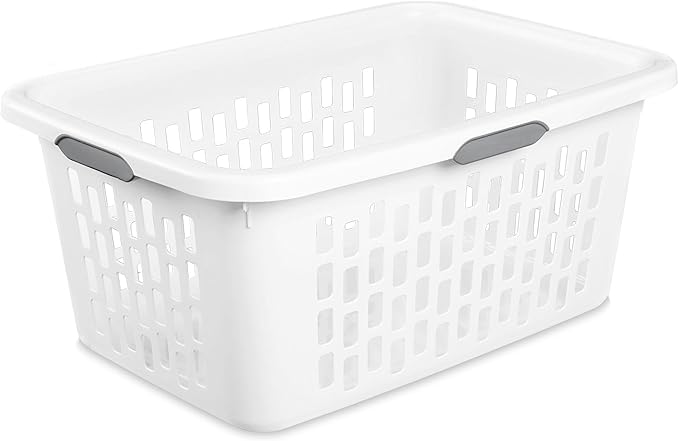 Sterilite Laundry Basket, Plastic Clothes Hamper, Large Rectangle Bin with Comfort Grip Handles and Reinforced Rim, 2 Bushel Capacity, White, 6 Pack
