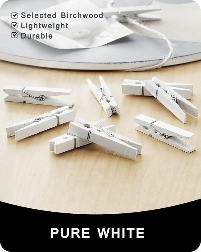 Colored Clothespins, Colorful Clothes Pins Wooden Clips Rainbow Colors 50 Pack Decorative Crafts Pegs Photos Pictures Decoration Clip Clothing Hanging Closepins, 2.83 Inch (White)