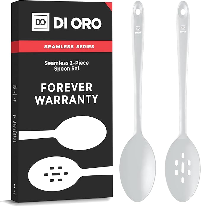 DI ORO Silicone Cooking Spoons - Solid & Slotted Set, 2-Pc Black