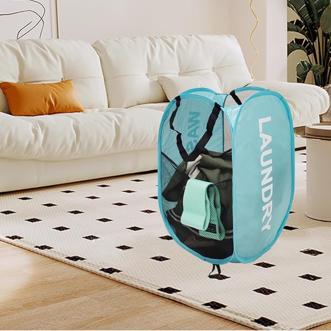2Pack Collapsible Laundry Baskets Pop Up Laundry Hamper Mesh Storage Bins Clothes Hamper for Laundry, Blue