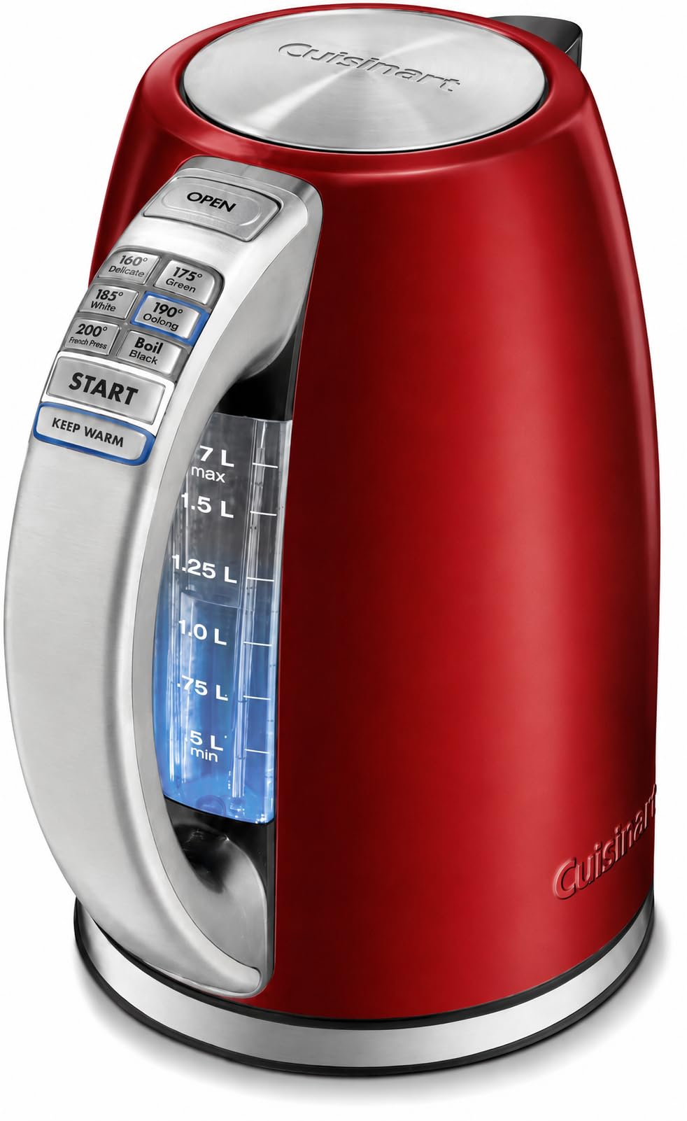 Cuisinart PerfecTemp 1.7-Liter Electric Kettle, Cordless Electric Tea Kettle, 1500W for Fast Heat-Up, 6 Preset Temperatures, 30-Minute Keep Warm, Stay Cool Nonslip Handle, Red Stainless