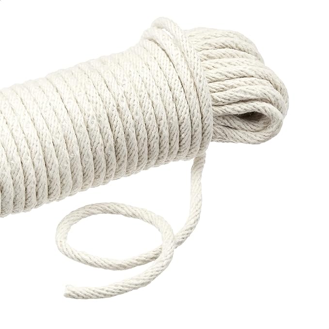 Amazon Basics Natural Cotton Braided Rope, Strong, Low Stretch, All-Purpose, Clothesline, DIY Projects, Crafting, Indoor & Outdoor Use, 3/16 Inch x 50 Foot (4.5mm x 15m), Off White