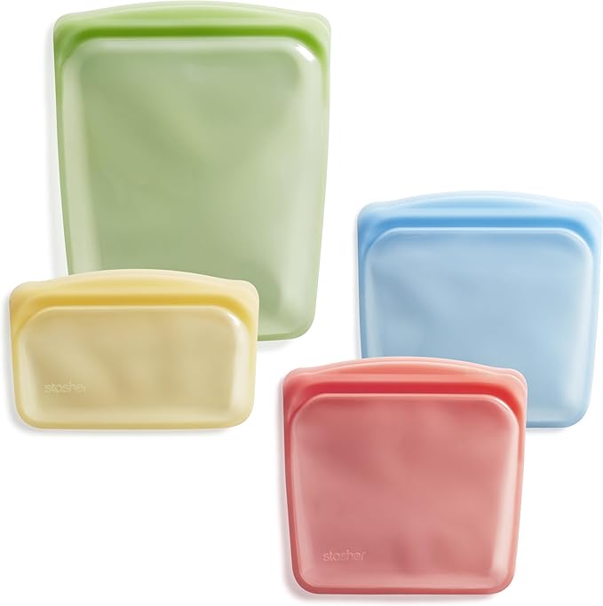 Stasher Premium Reusable Silicone Food Storage Bags, 4-Pack, Aqua