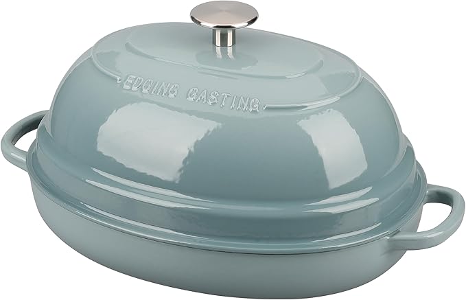 EDGING CASTING Enameled Oval Cast Iron Dutch Oven Pot with Lid, Bread Dutch Oven for Sourdough Bread Baking, Dutch Oven Bread, Bread Oven, 6QT, Darkcyan