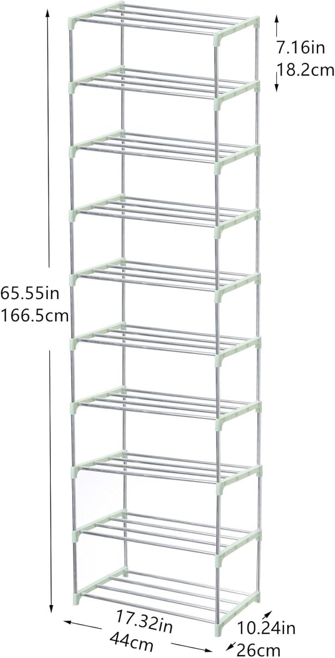 Stackable Small Shoe Rack, Entryway, Hallway and Closet Space Saving Storage and Organization (10-Tier, Green)