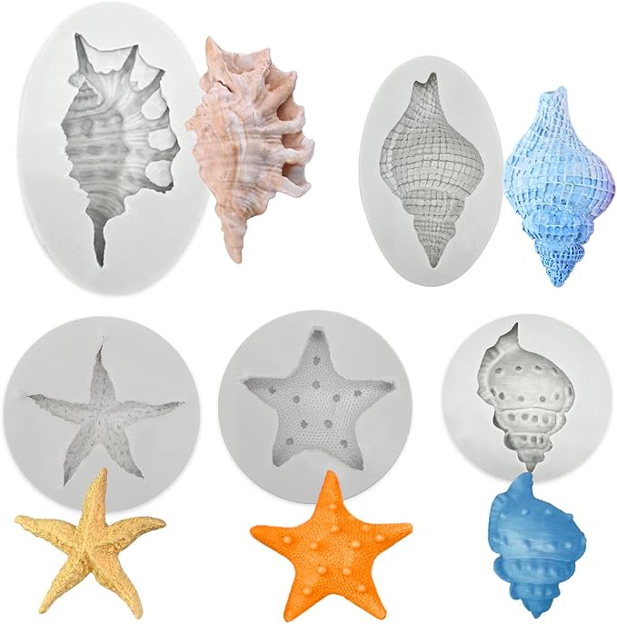 5 Pcs Seashell Silicone Mold Cake Fondant Silicone Mold Seashell Conch Baking Molds for DIY Cake Decoration Chocolate Candy Polymer Clay Crafting Projects