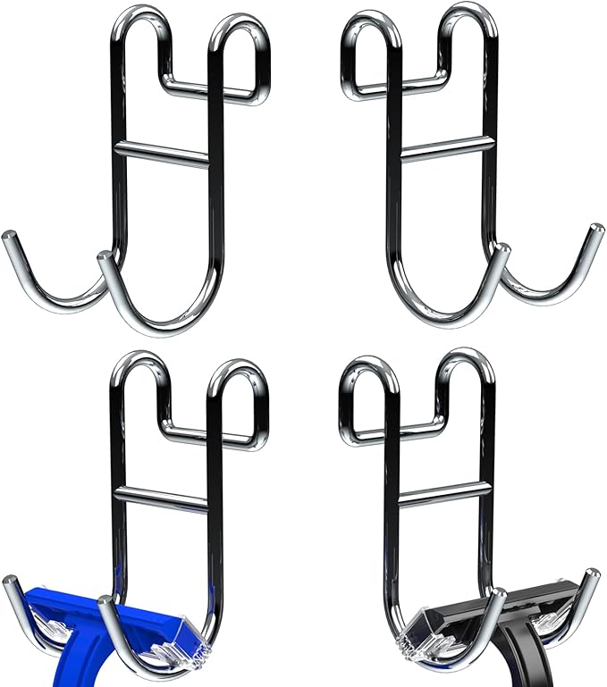 Shower Caddy with Hooks - 4 Pack Silver Razor Hanger and Loofah Holder