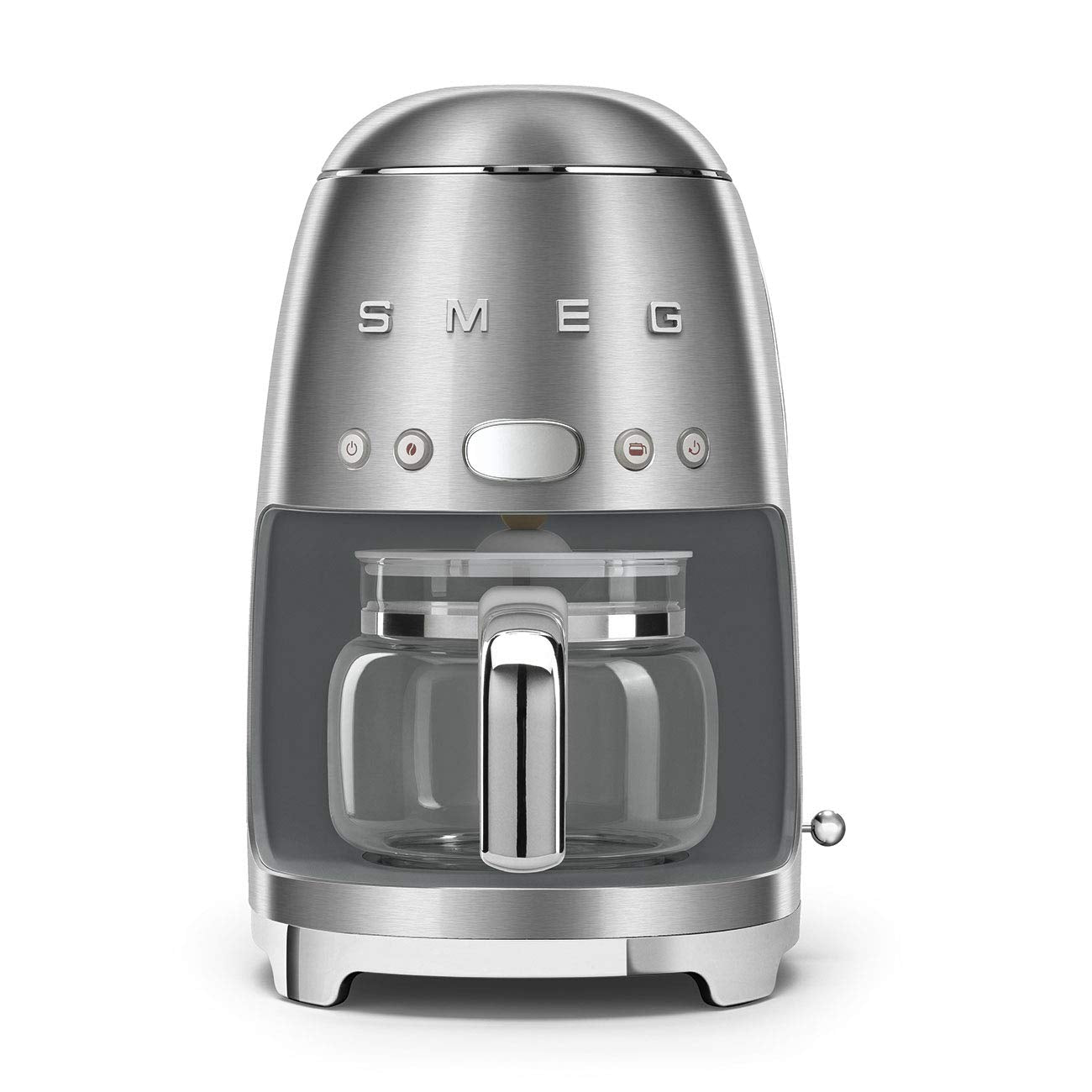 Smeg 50's Retro Style Aesthetic Drip Coffee Machine with 10 Cup Glass Carafe, Auto Start Feature, Keep Warm Plate, and Two Coffee Strength Settings (Grey)