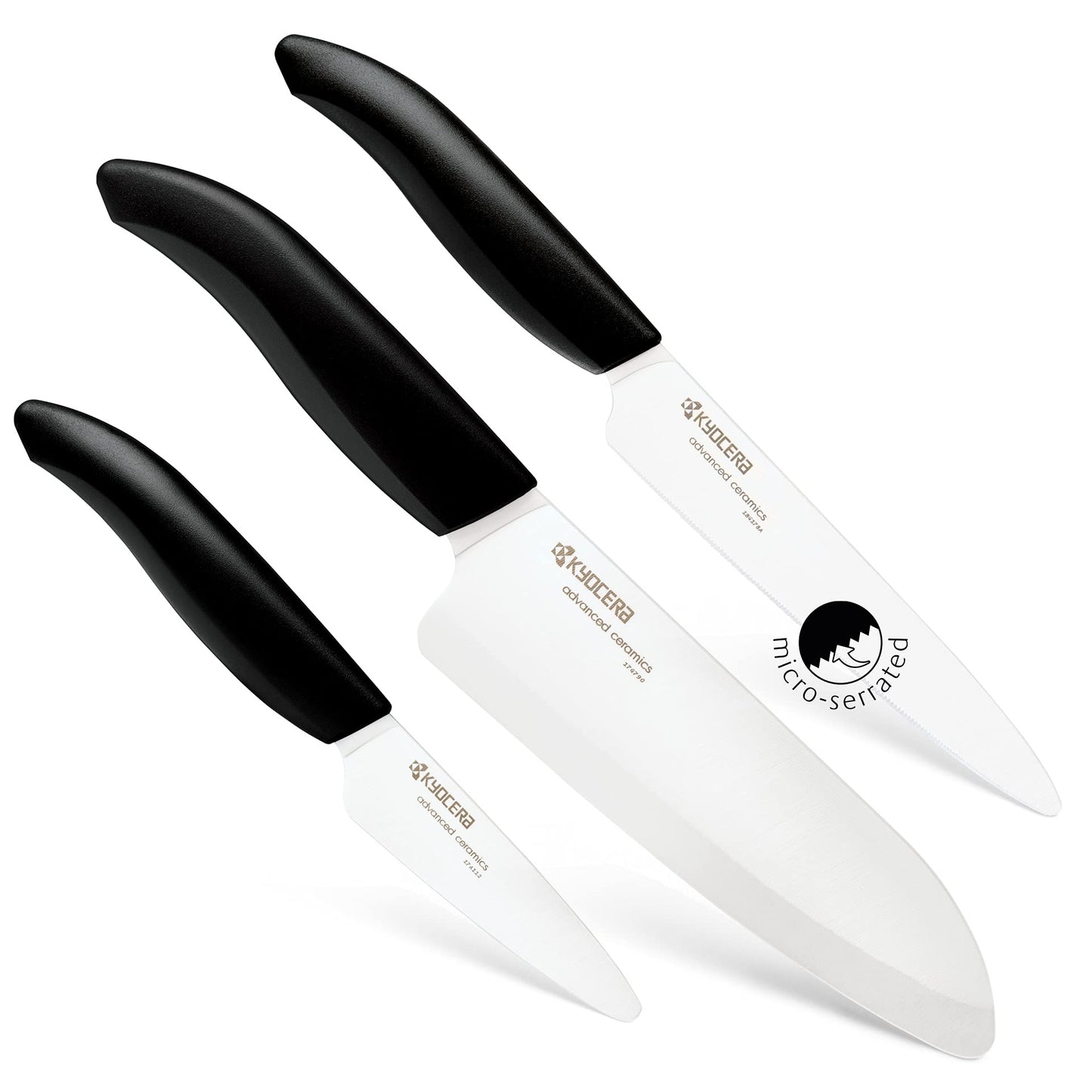 Kyocera Revolution 3pc ceramic knife set, 6", 5" and 3", Black