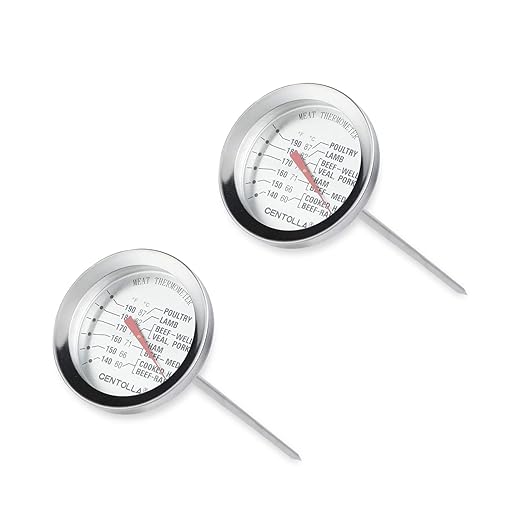 CENTOLLA 2 Pieces Meat Thermometer for Roaster Oven, Food Thermometer for House Cooking,Large 2.12-Inch Easy-Read Face, Oven Safe Leave in,Stainless Steel Stem Silver