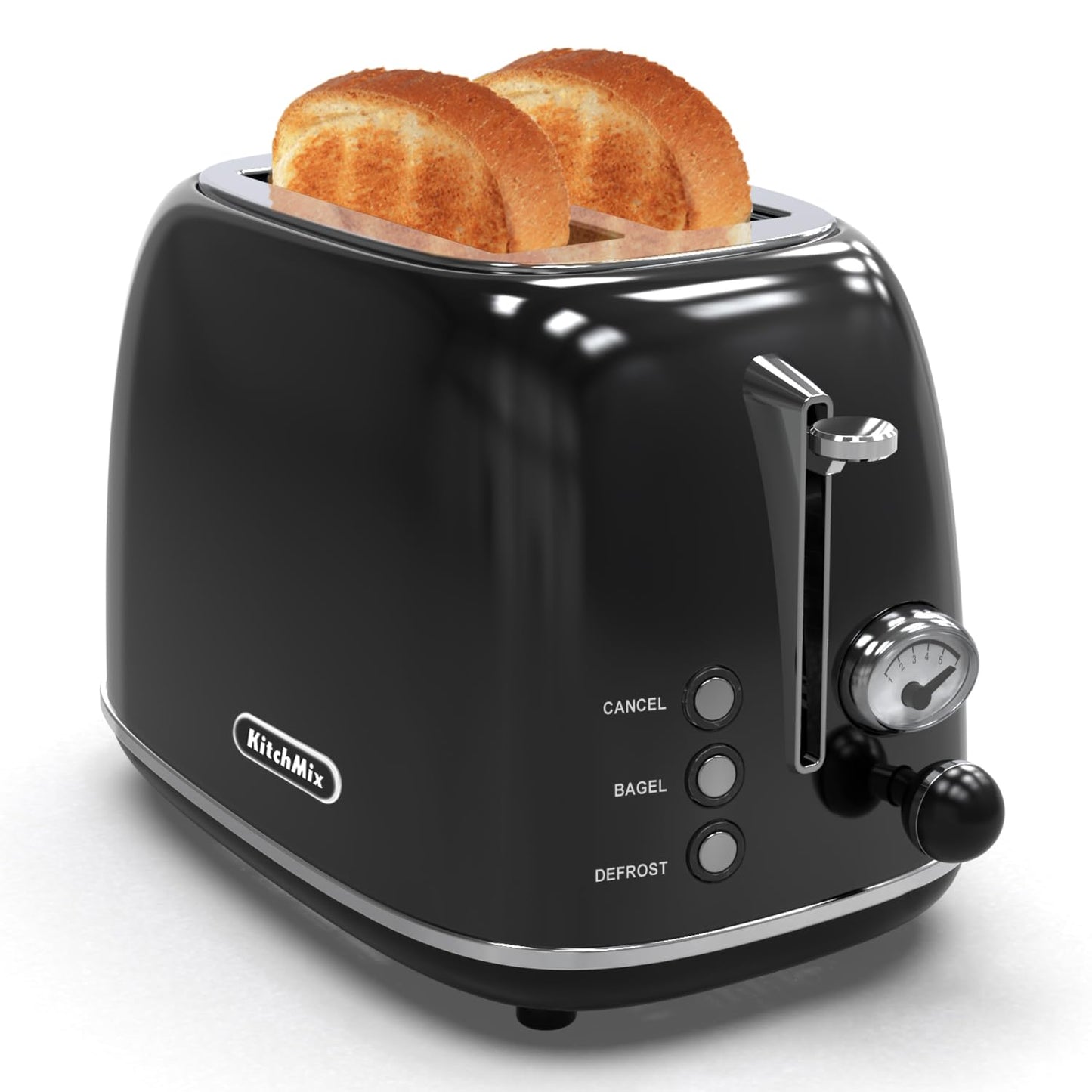 Toaster 2 slice,Retro Stainless Steel Toaster with 6 Settings, 1.5 In Extra Wide Slots, Bagel/Defrost/Cancel Function, Removable Crumb Tray (Red)