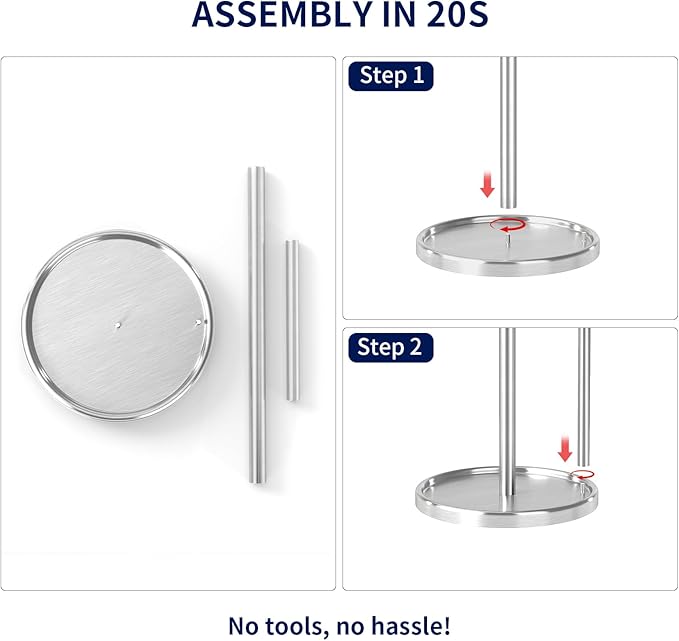 Paper Towel Holder Countertop, Silver Kitchen Paper Towels Holder, Paper Roll Holder with Weighted Base