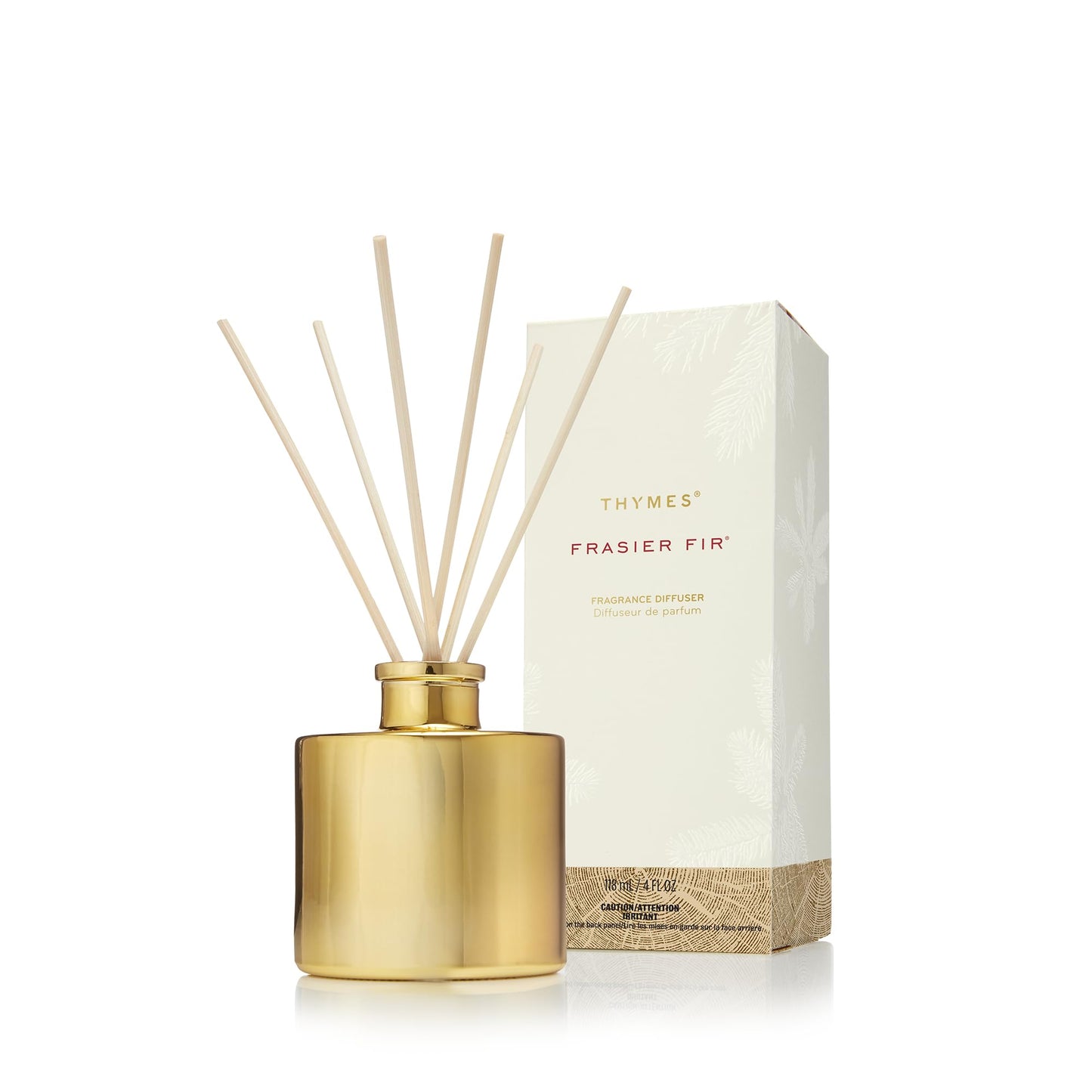 Thymes Frasier Fir Reed Diffuser Set – Includes Reeds, Fragrance Oil, and Frosted Glass Bottle – Fragrance Oil Diffuser – Room Fresheners – Luxury Home Decor – Silver (Statement, 4 fl oz)