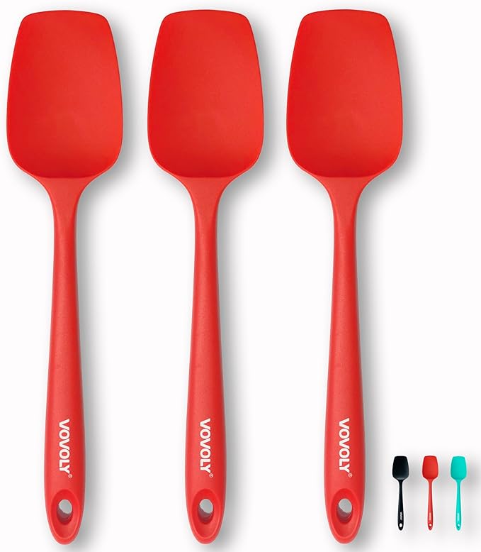Silicone Spoon Spatula Curved Shap 600°F Heat Resistant Spoonula, 3 Pack