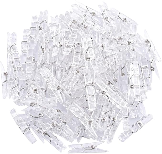 100 Pcs Mini Clear Photo Clips, Mini Clothespins Clip, Clothes Line Clips, Mini Transparent Plastic Clips