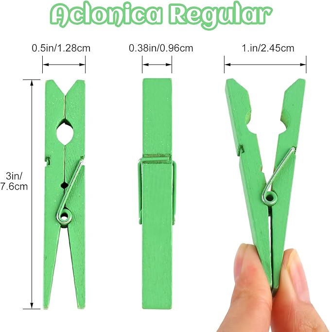 Phinus 72 Pcs Wooden Clothes Pins, 2.9 Inch Clothes Pins for Hanging Clothes, Pictures, Photos, Classroom, Crafts, Decoration, Clothespins Heavy Duty (Fruit Green)