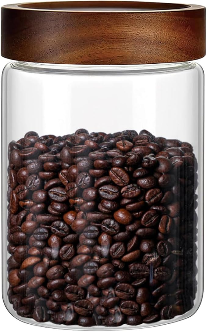 17 Fl oz/500 ml Glass Food Storage Jar with Airtight Screw on Wooden Lid