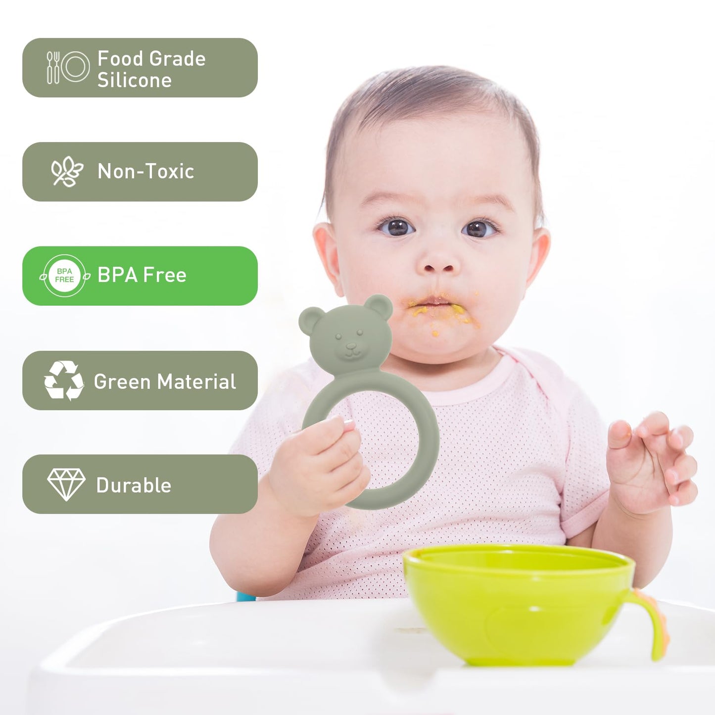 Dirbabi Silicone Baby Teether, Teething Toy Ring for Babies, Easy to Hold Design, BPA Free (Power Rose + Dusty Lilac)