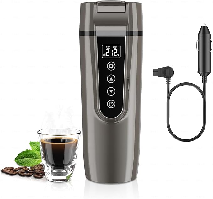 Car Electric Kettle for Travel: FVPE 12V/24V Small Electric Water Kettle, Multi-Temp Control 400 mL Portable Car Water Boiler for Brewing Coffee Tea,LCD Display 304 Stainless Steel Truck Heating Cup
