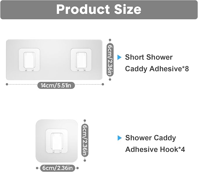 Lsnisni 12 Pack Shower Caddy Adhesive Replacement, Waterproof Shower Shelf Adhesive Strips, Strong Adhesive Flat Hooks for Bathroom Storage Shelves and Kitchen Racks No Drilling, Clear