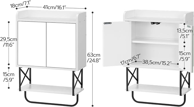 HOOBRO Medicine Wall Cabinet with Mirror, Bathroom Storage Cabinet with Hidden Space and Towel Bar, Double Mirrored Doors, Detachable Shelf, for Bathroom, Living Room, White BW41CW01