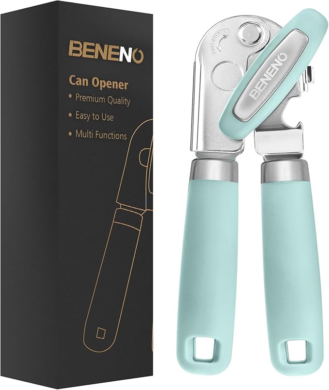 Beneno Heavy Duty Hand Can Opener Manual with Magnet Lid Remover, Green