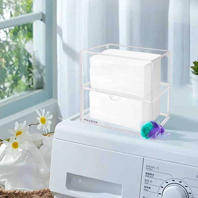 Dryer Sheet Holder Box, Acrylic Laundry Sheets Container, Dryer Sheets Storage Dispenser for Laundry Room