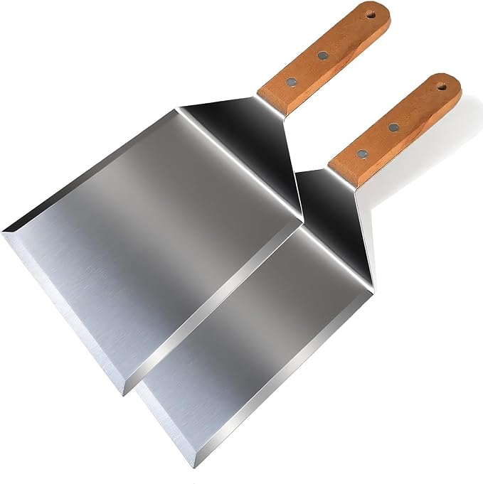 vriysei Smash Burger Spatula, Premium Large Meta Spatula - 6x5 inch Extra Wide Spatulas for Griddles & Grills, Steel Heavy Duty, Wooden Handle （1pcs）