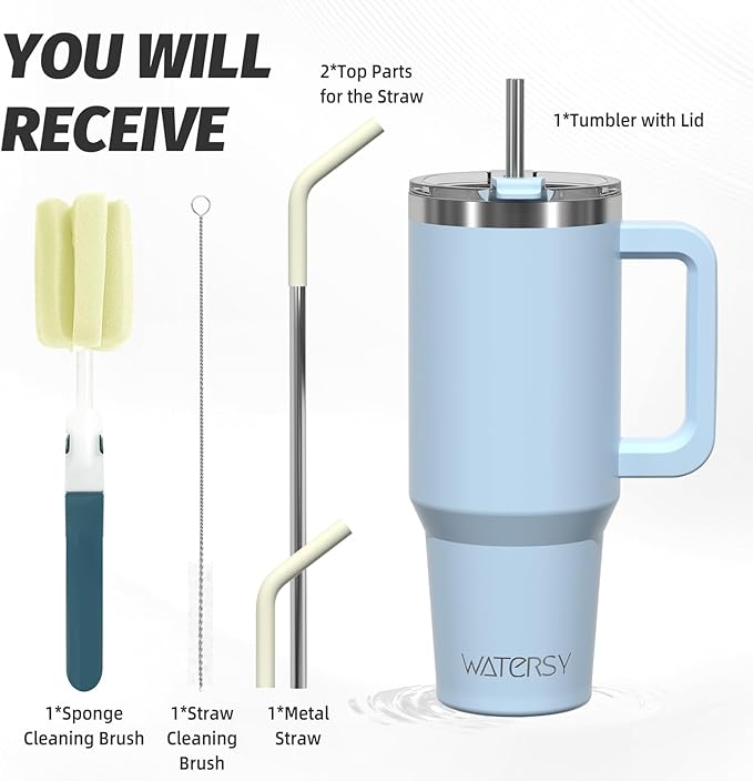40 oz Tumbler with Handle,Tumbler with Lid and Straw,Double Wall Insulated Cup Stainless Steel Travel Mug(Cold for 34 Hours),Water Bottle for Iced Tea,Coffee,Cold Beverages(Blue)