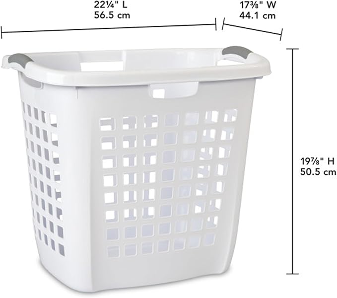 Sterilite Ultra Easy Carry Laundry Hamper, Comfort Handles to Easily Carry Clothes Between the Bedroom and Laundry Room, Plastic, White, 12-Pack