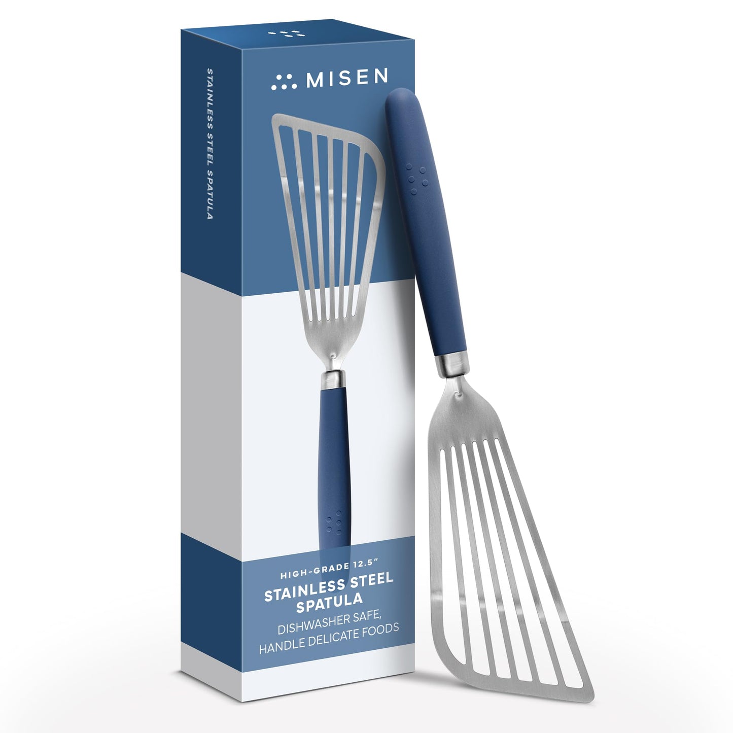 Misen Fish Silicone Spatula - Slotted Turner for Cooking - Perfect for Frying - Heat Resistant - Dishwasher Safe -1mm Thick Flexible Flipper - Soft Silicone Grip Handle for Easy Use