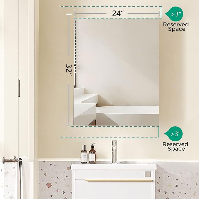 24 x 32 Inch Medicine Cabinet Mirror,Bathroom Mirror Cabinet with Adjustable Shelves, Aluminum Silver Medicine Cabinets for Bathroom,Recessed or Wall Mounted Medicine Cabinets