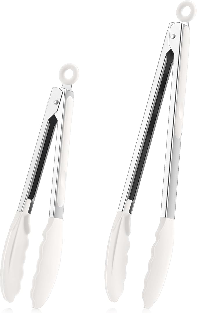 TeamFar Kitchen Tongs, 9"&12" Stainless Steel Heat Resistant Cooking Tongs