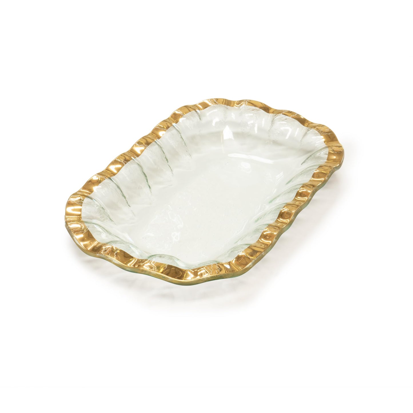 Annieglass Ruffle 8.25 x 6.5 Inch Dip Bowl with 24k Gold, Timeless Glass Tableware for all Occasions, Made in the USA