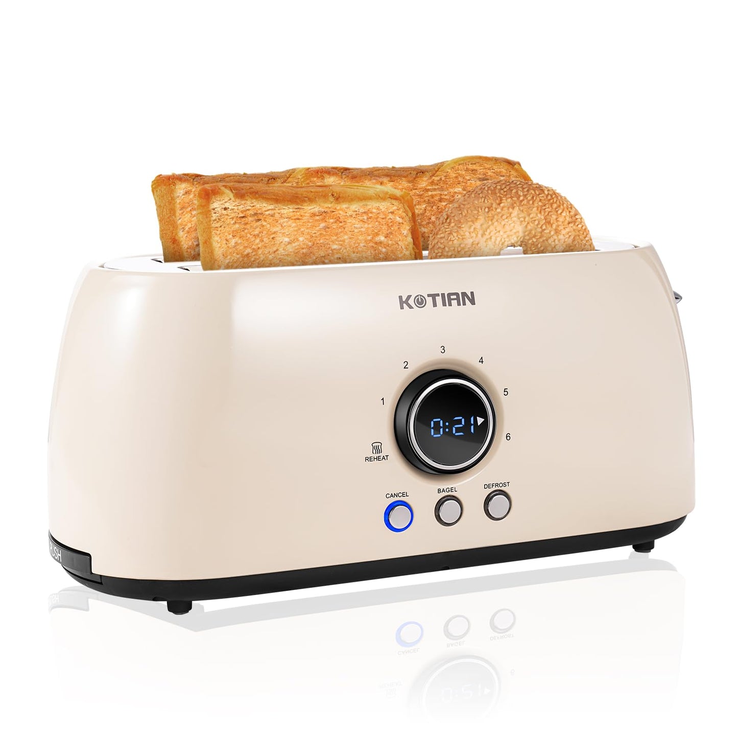 Toaster 4 Slice,KOTIAN Retro Long Slot Toasters with Countdown Timer,Stainless Steel Toaster,Bagel,Defrost,Reheat,Cancel Functions,Extra Wide Slots,6 Toast Settings,Removable Crumbs Tray,Matte black