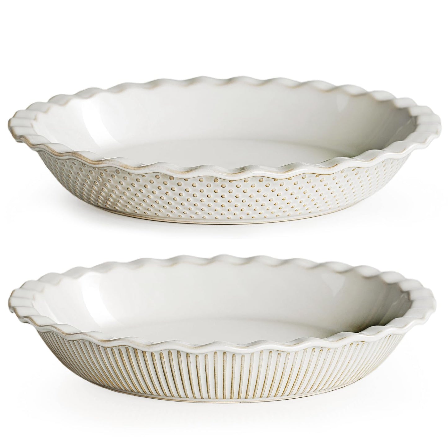 getstar Ceramic Pie Pan, 9 inch Pie Dish for Baking, Non-Stick, Oven & Dishwasher Safe, Farmhouse Decor Quiche Baking Dish, Pie Plate, Deep Dish Pie Pan (Embossed Dots)