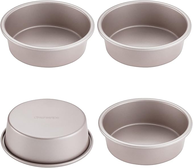 CHEFMADE Mini Cheese Cake Pan Set, 4-Inch 4Pcs Non-Stick Round Cake and Loaf Bakeware for Oven and Instant Pot Baking (Champagne Gold)