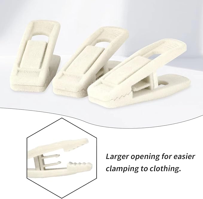 Tinfol Ivory Velvet Hanger Clips, 24 Pack Pants Velvet Clips, Large Opening Clip Clothes Pin, Strong Finger Flocked Clip Perfect for Slim-line Clothes Hangers