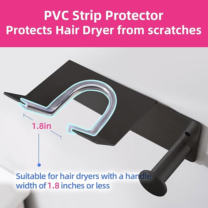 Hair Dryer Holder, Hair Dryer Holder Wall Mounted, Self Adhesive Blow Dryer Holder, Stainless Steel Hair Dryer Stand, Hairdryer Holder for Bathroom Black BANJEKT