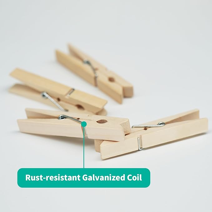 Wooden Clothes Pins,50 Pack, 2.9 Inch, Large Natural Birchwood Rust, Moisture Resistant Clothes Pegs, Heavy Duty Clothespins,Clothes Pins for Craft, Clips for Pictures