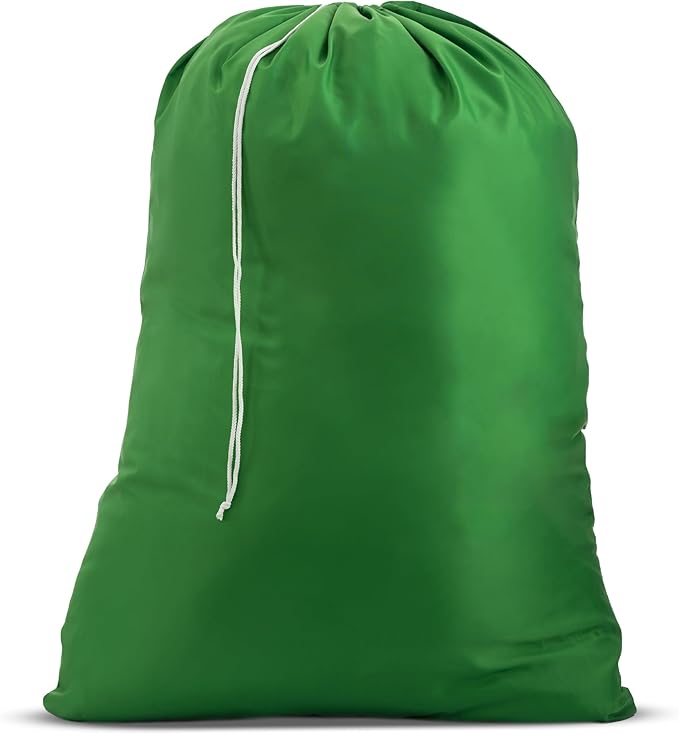 Nylon XL Laundry Bag - Locking Drawstring Closure, Machine Washable, These Large Bags Will Fit a Laundry Basket and Strong Enough to Carry up to Two Loads of Clothes (Green | 22" x 32")