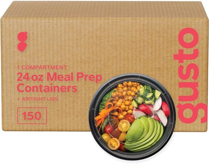GUSTO 28 oz - 1Compartment Meal Prep Containers with Lids – [Case of 150] Reusable, Microwaveable, Dishwasher & Freezer Safe, BPA-Free Food Storage Boxes for Portion Control (Formerly Comfy Package)