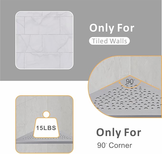 Brushed Nickel 10’’ Corner Shower Shelf Bathroom Shower Shelves, 2 Pack Triangular 304 Stainless Steel Shower Corner Shelf for Tiled Walls, No Drilling
