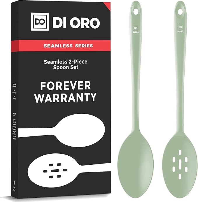 DI ORO Silicone Cooking Spoons - Solid & Slotted Set, 2-Pc Black