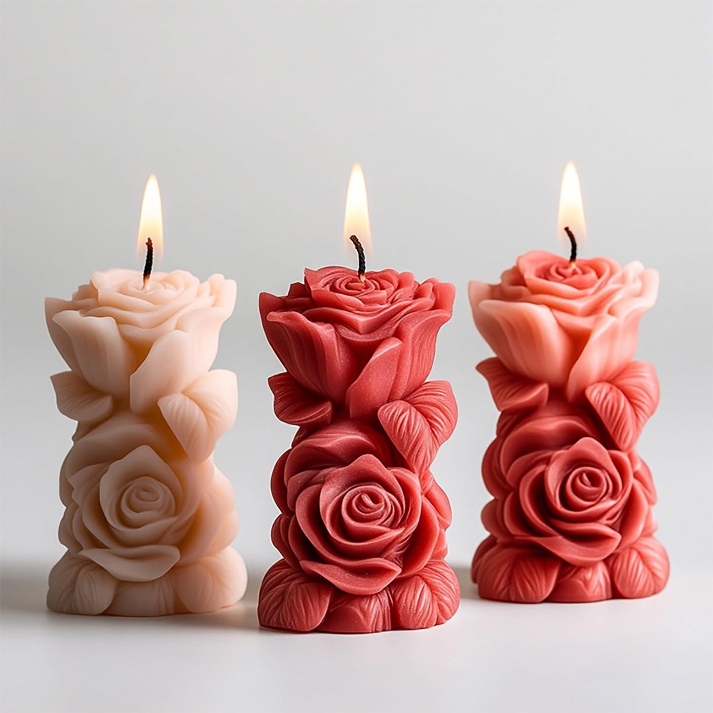Floral Column Candle Mold with 50pcs Wax Core, Aroma Candle DIY Mold, Handmade Candle Making Supplies, Romantic Scented Candle Silicone Mold Valentine's Day, Personalized Romantic Crafts(A-Flower)