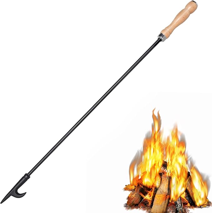 26" Fireplace Fire Pit Tongs & 32" Fire Pit Poker, Heavy Duty Wrought Iron