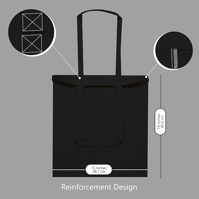 TOPDesign 12-Pack Economical 16"x15" Black Cotton Tote Bag, Lightweight Medium Reusable Grocery Shopping Cloth Bags, Suitable for DIY, Advertising, Promotion, Gift, Activity