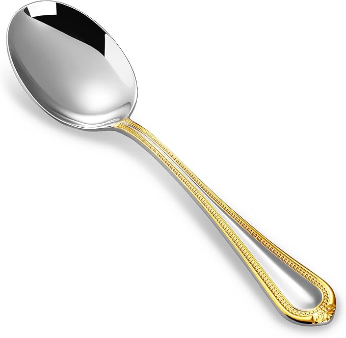 KEAWELL Pearl Edge 4-Piece 9" Serving Spoon Set (Silver, 9" Serving Spoons)