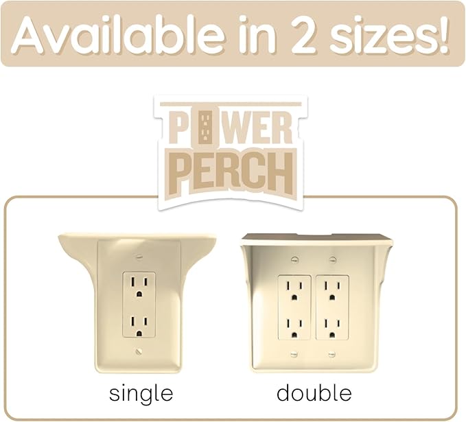 BeraTek Power Perch Wall Outlet Shelf | Declutter & Reclaim Counter Space | Bedroom & Bathroom Organizing Shelves | Alexa Echo Dot Holder, Router Shelf, Holds Electric Toothbrush | Almond, 2-Pack