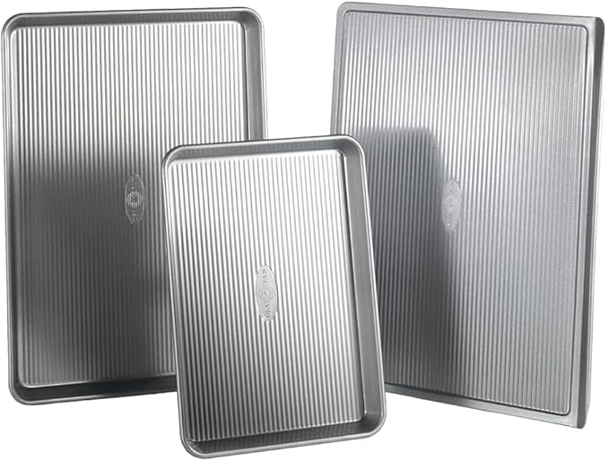 USA Pan Bakeware Aluminzed Steel 5-Piece Set Half, Cookie Sheet, Loaf, Square, Round Cake Pan